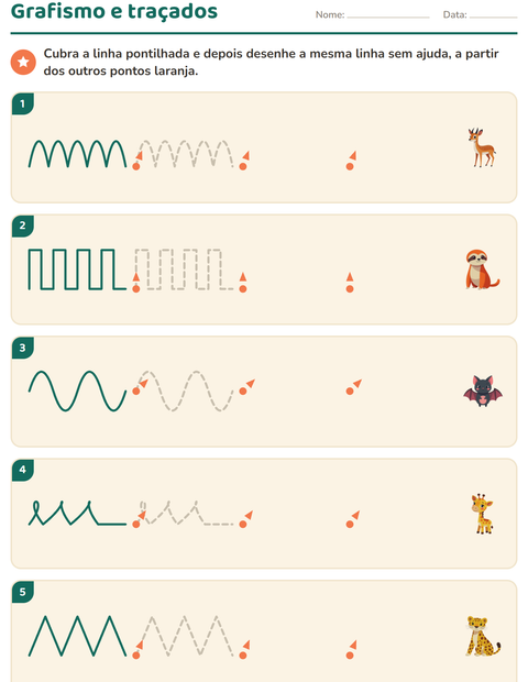 Pré-visualização da ficha de Grafismo e traçados com Animais do zoológico para Educação infantil (pré-escola, 5-7 anos)