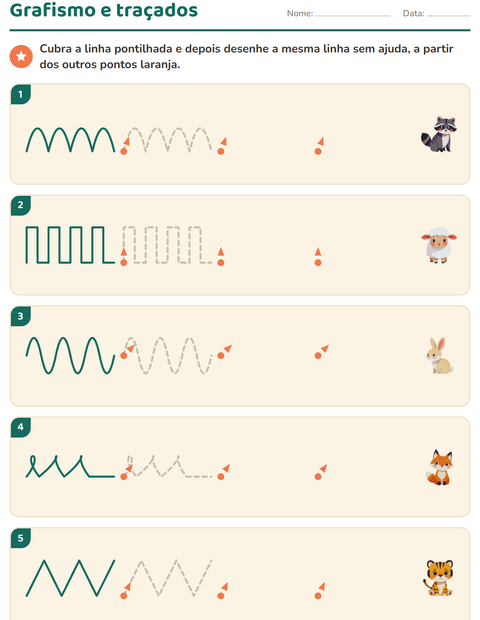 Pré-visualização da ficha de Grafismo e traçados com Animais para Educação infantil (pré-escola, 5-7 anos)