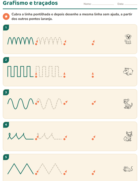 Pré-visualização da ficha de Grafismo e traçados com Animais PB 2 para Educação infantil (pré-escola, 5-7 anos)