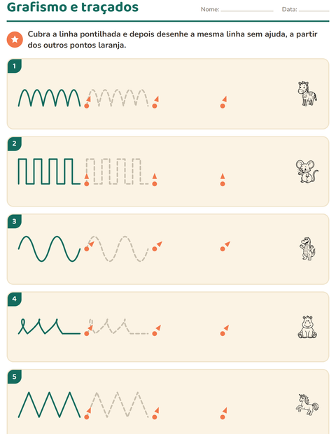 Pré-visualização da ficha de Grafismo e traçados com Animais PB 4 para Educação infantil (pré-escola, 5-7 anos)