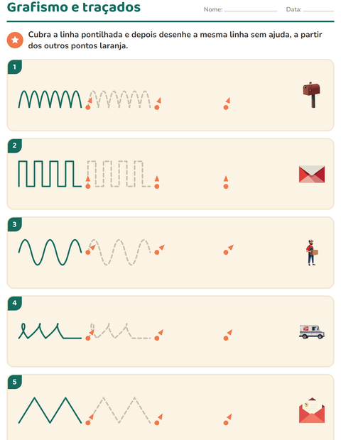 Pré-visualização da ficha de Grafismo e traçados com Correios para Educação infantil (pré-escola, 5-7 anos)
