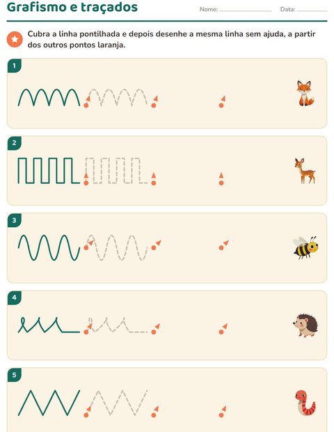 Pré-visualização da ficha de Grafismo e traçados com Criaturas da floresta para Educação infantil (pré-escola, 5-7 anos)