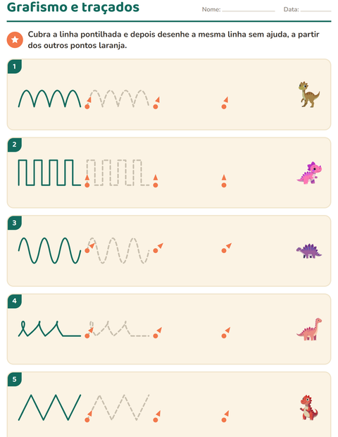Pré-visualização da ficha de Grafismo e traçados com Dinossauros para Educação infantil (pré-escola, 5-7 anos)