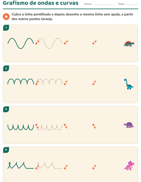 Pré-visualização da ficha de Grafismo e traçados com Dinossauros para Educação infantil (pré-escola, 5-7 anos)