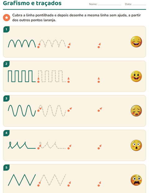 Pré-visualização da ficha de Grafismo e traçados com Emoções para Educação infantil (pré-escola, 5-7 anos)