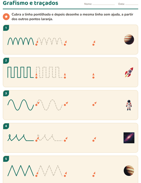 Pré-visualização da ficha de Grafismo e traçados com Espaço para Educação infantil (pré-escola, 5-7 anos)