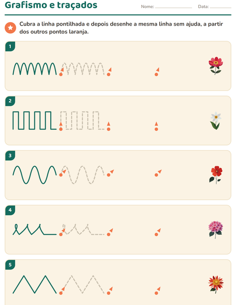 Pré-visualização da ficha de Grafismo e traçados com Flores para Educação infantil (pré-escola, 5-7 anos)