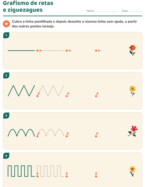 Pré-visualização da ficha de Grafismo e traçados com Flores para Educação infantil (pré-escola, 5-7 anos)