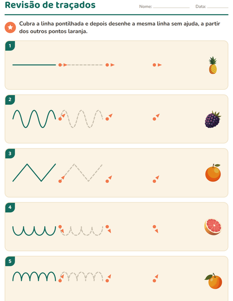 Pré-visualização da ficha de Grafismo e traçados com Frutas para Educação infantil (pré-escola, 5-7 anos)