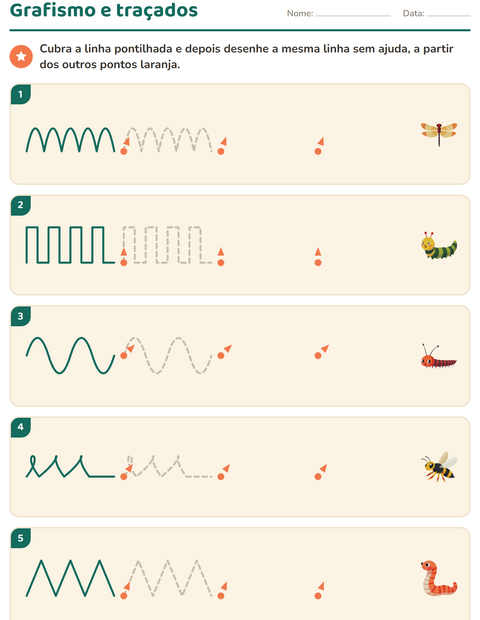 Pré-visualização da ficha de Grafismo e traçados com Insetos e bichos para Educação infantil (pré-escola, 5-7 anos)