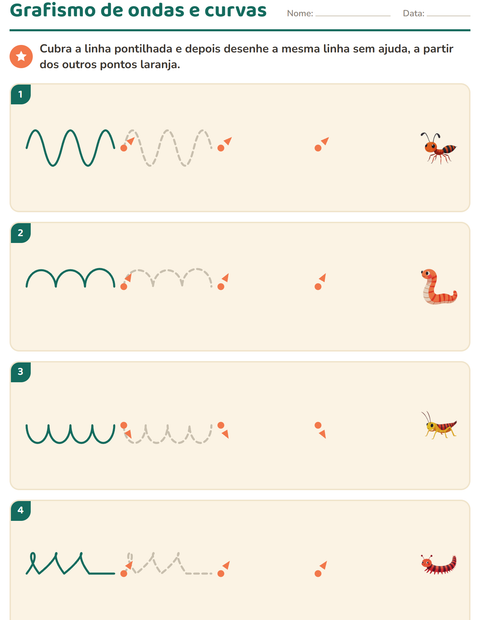 Pré-visualização da ficha de Grafismo e traçados com Insetos e bichos para Educação infantil (pré-escola, 5-7 anos)
