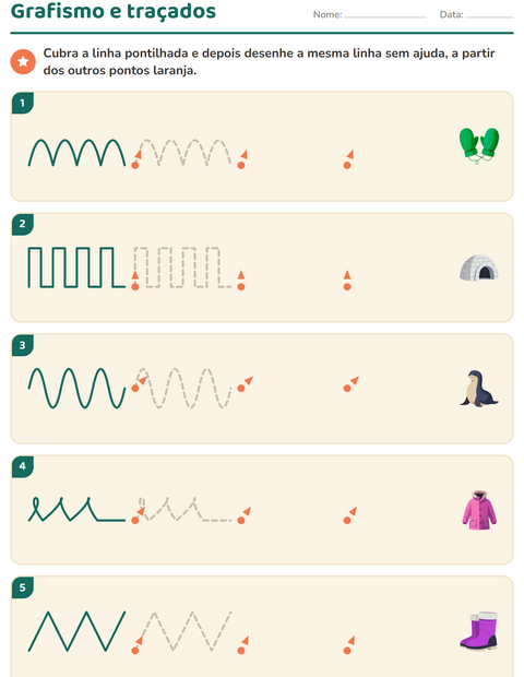 Pré-visualização da ficha de Grafismo e traçados com Inverno para Educação infantil (pré-escola, 5-7 anos)
