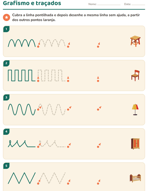 Pré-visualização da ficha de Grafismo e traçados com Móveis para Educação infantil (pré-escola, 5-7 anos)