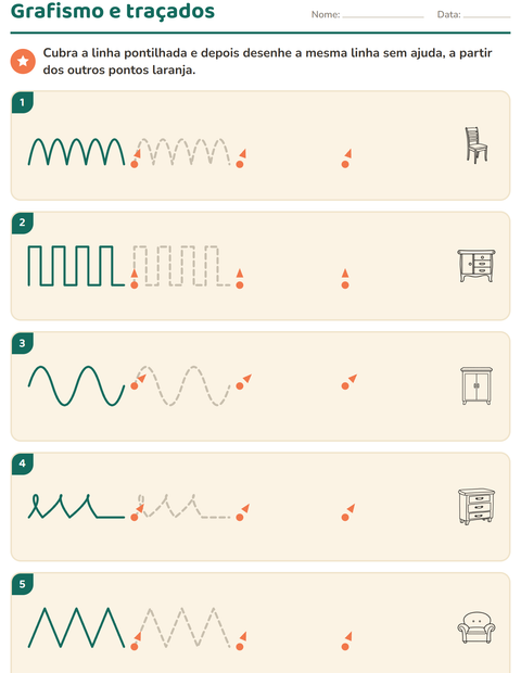 Pré-visualização da ficha de Grafismo e traçados com Móveis PB para Educação infantil (pré-escola, 5-7 anos)