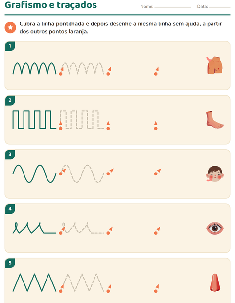Pré-visualização da ficha de Grafismo e traçados com Partes do corpo para Educação infantil (pré-escola, 5-7 anos)