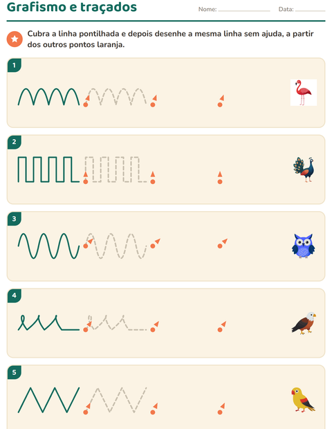 Pré-visualização da ficha de Grafismo e traçados com Pássaros para Educação infantil (pré-escola, 5-7 anos)