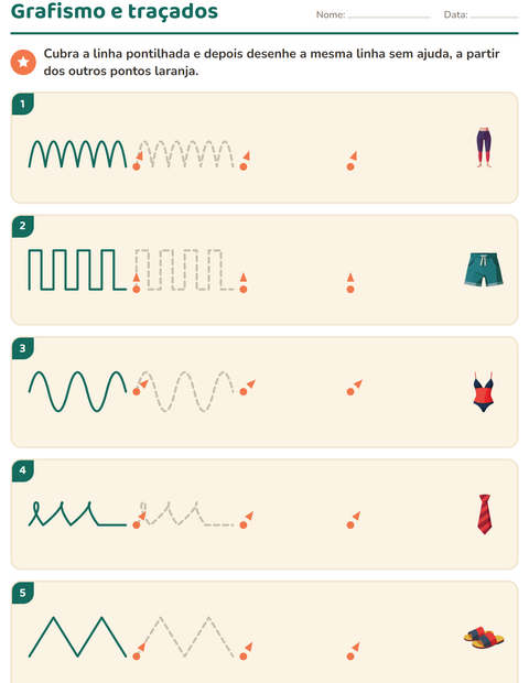 Pré-visualização da ficha de Grafismo e traçados com Roupas para Educação infantil (pré-escola, 5-7 anos)