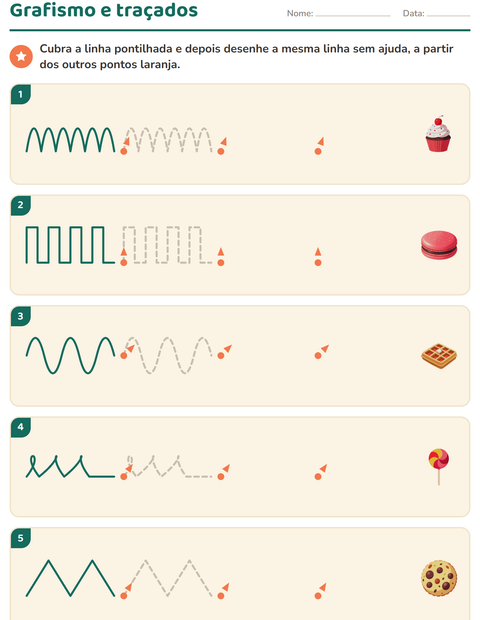 Pré-visualização da ficha de Grafismo e traçados com Sobremesas e doces para Educação infantil (pré-escola, 5-7 anos)