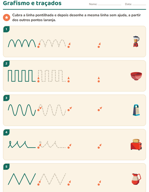Pré-visualização da ficha de Grafismo e traçados com Utensílios de cozinha para Educação infantil (pré-escola, 5-7 anos)