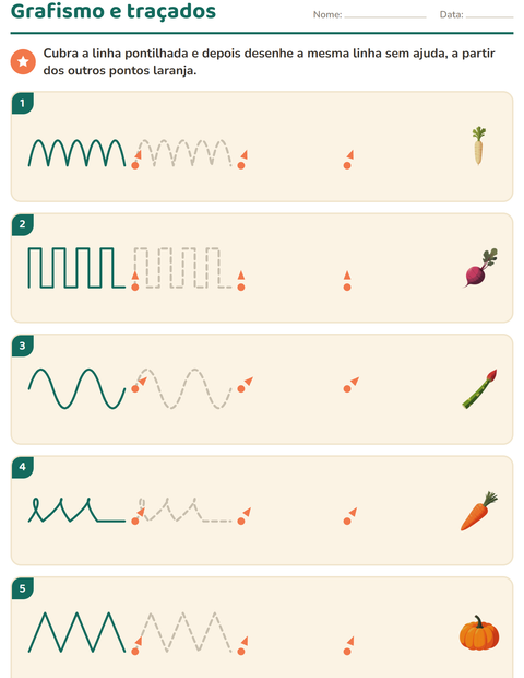 Pré-visualização da ficha de Grafismo e traçados com Vegetais para Educação infantil (pré-escola, 5-7 anos)