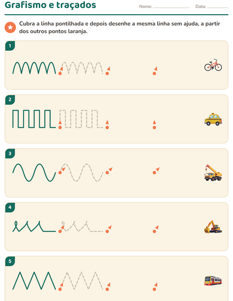 Pré-visualização da ficha de Grafismo e traçados com Veículos para Educação infantil (pré-escola, 5-7 anos)