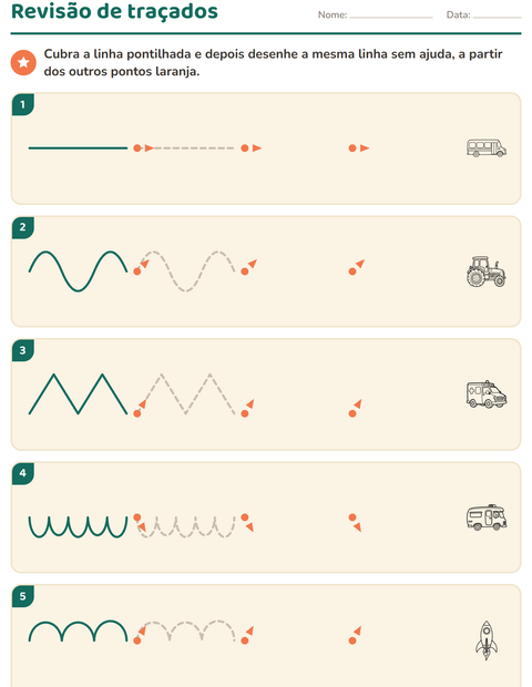 Pré-visualização da ficha de Grafismo e traçados com Veículos PB 2 para Educação infantil (pré-escola, 5-7 anos)
