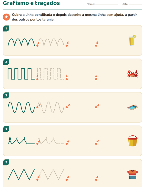 Pré-visualização da ficha de Grafismo e traçados com Verão para Educação infantil (pré-escola, 5-7 anos)
