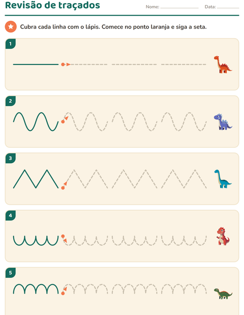 Pré-visualização da ficha de Grafismo e traçados com Dinossauros para Educação infantil (pré-escola, 5-7 anos)