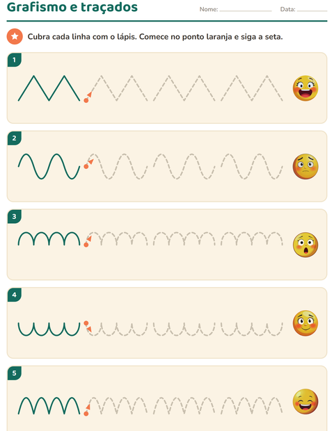 Pré-visualização da ficha de Grafismo e traçados com Emoções para Educação infantil (pré-escola, 5-7 anos)