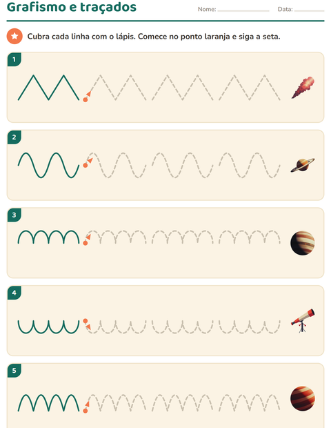 Pré-visualização da ficha de Grafismo e traçados com Espaço para Educação infantil (pré-escola, 5-7 anos)