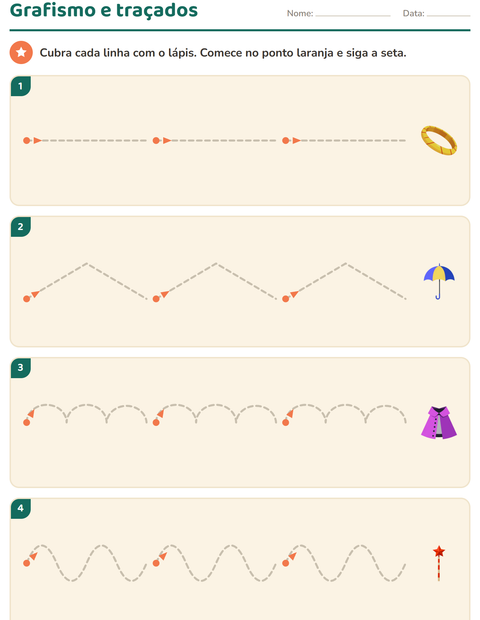 Pré-visualização da ficha de Grafismo e traçados com Acessórios para Educação infantil (pré-escola, 5-7 anos)
