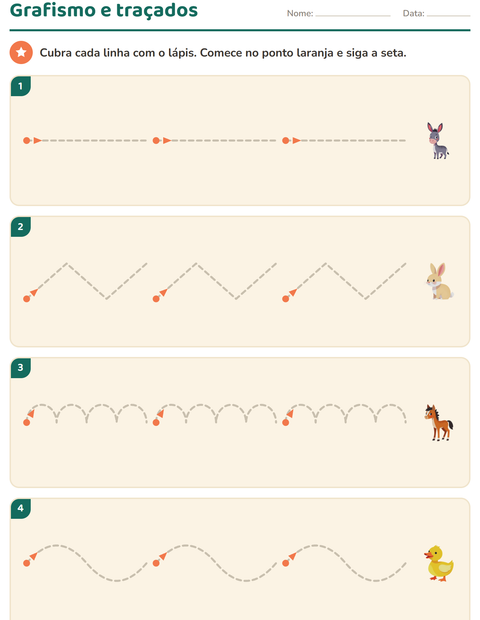 Pré-visualização da ficha de Grafismo e traçados com Animais da fazenda para Educação infantil (pré-escola, 5-7 anos)