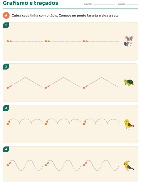 Pré-visualização da ficha de Grafismo e traçados com Animais de estimação para Educação infantil (pré-escola, 5-7 anos)