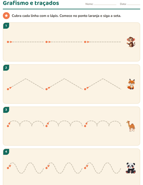 Pré-visualização da ficha de Grafismo e traçados com Animais do zoológico para Educação infantil (pré-escola, 5-7 anos)