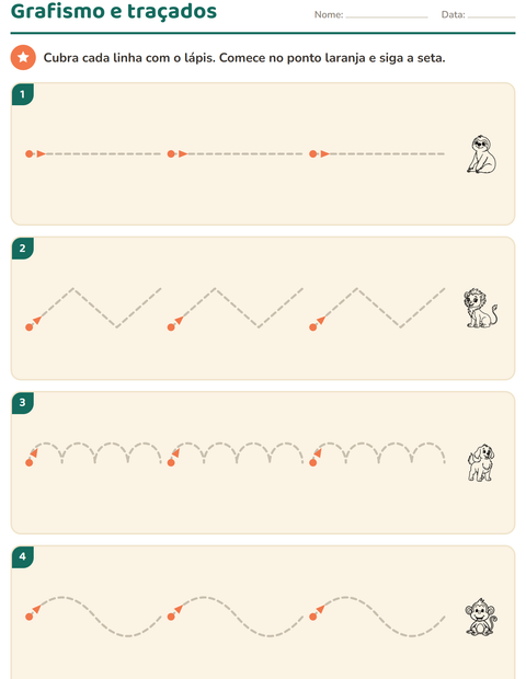Pré-visualização da ficha de Grafismo e traçados com Animais do zoológico PB para Educação infantil (pré-escola, 5-7 anos)