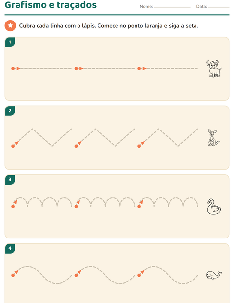 Pré-visualização da ficha de Grafismo e traçados com Animais PB 5 para Educação infantil (pré-escola, 5-7 anos)