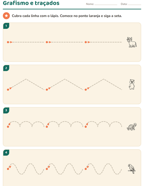 Pré-visualização da ficha de Grafismo e traçados com Animais PB para Educação infantil (pré-escola, 5-7 anos)