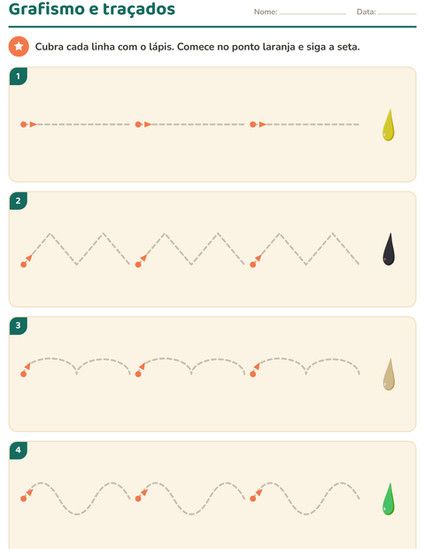 Pré-visualização da ficha de Grafismo e traçados com Cores para Educação infantil (pré-escola, 5-7 anos)