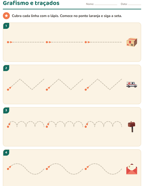 Pré-visualização da ficha de Grafismo e traçados com Correios para Educação infantil (pré-escola, 5-7 anos)
