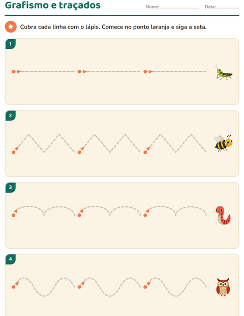 Pré-visualização da ficha de Grafismo e traçados com Criaturas da floresta para Educação infantil (pré-escola, 5-7 anos)