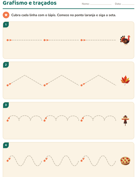 Pré-visualização da ficha de Grafismo e traçados com Dia de Ação de Graças para Educação infantil (pré-escola, 5-7 anos)