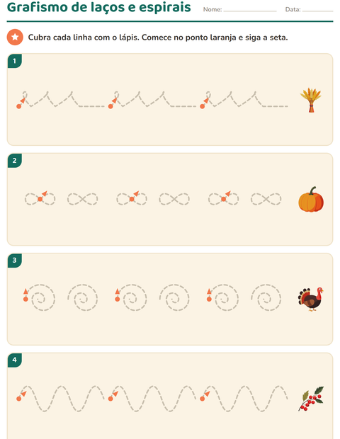 Pré-visualização da ficha de Grafismo e traçados com Dia de Ação de Graças para Educação infantil (pré-escola, 5-7 anos)