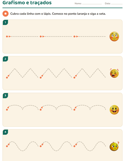 Pré-visualização da ficha de Grafismo e traçados com Emoções para Educação infantil (pré-escola, 5-7 anos)