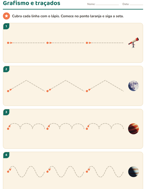 Pré-visualização da ficha de Grafismo e traçados com Espaço para Educação infantil (pré-escola, 5-7 anos)