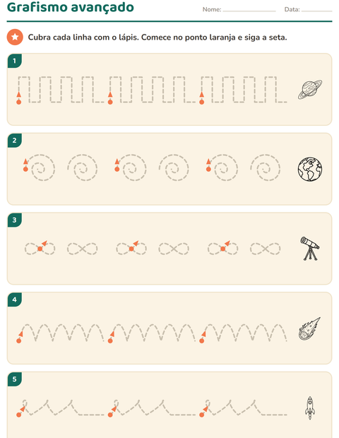 Pré-visualização da ficha de Grafismo e traçados com Espaço PB para Educação infantil (pré-escola, 5-7 anos)