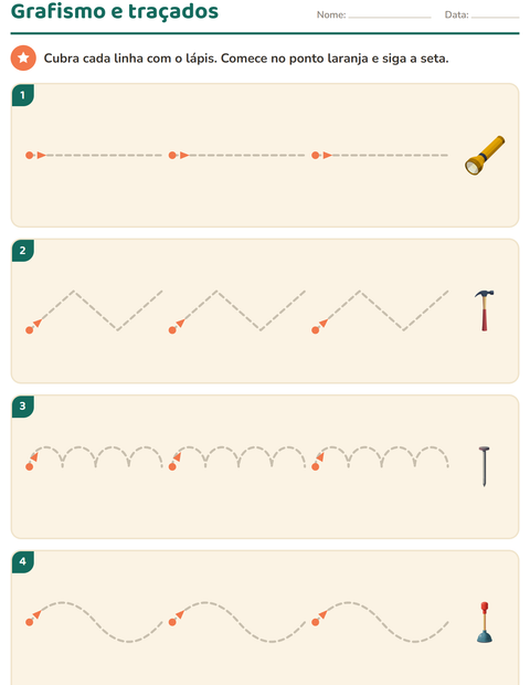 Pré-visualização da ficha de Grafismo e traçados com Ferramentas para Educação infantil (pré-escola, 5-7 anos)