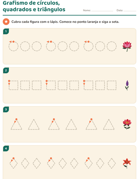 Pré-visualização da ficha de Grafismo e traçados com Flores para Educação infantil (pré-escola, 5-7 anos)