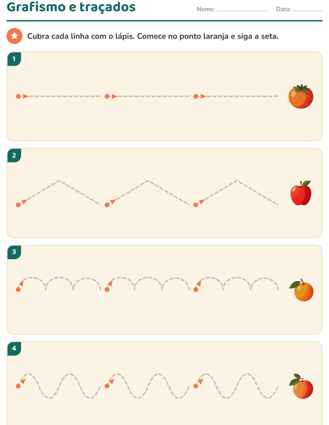 Pré-visualização da ficha de Grafismo e traçados com Frutas para Educação infantil (pré-escola, 5-7 anos)