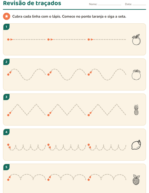 Pré-visualização da ficha de Grafismo e traçados com Frutas PB para Educação infantil (pré-escola, 5-7 anos)