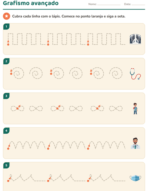 Pré-visualização da ficha de Grafismo e traçados com Hospital para Educação infantil (pré-escola, 5-7 anos)